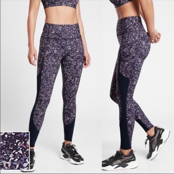 Athleta Rainier Printed Mesh Tight
Leggings Small Sandstone Navy Blue Purple S - Picture 1 of 15